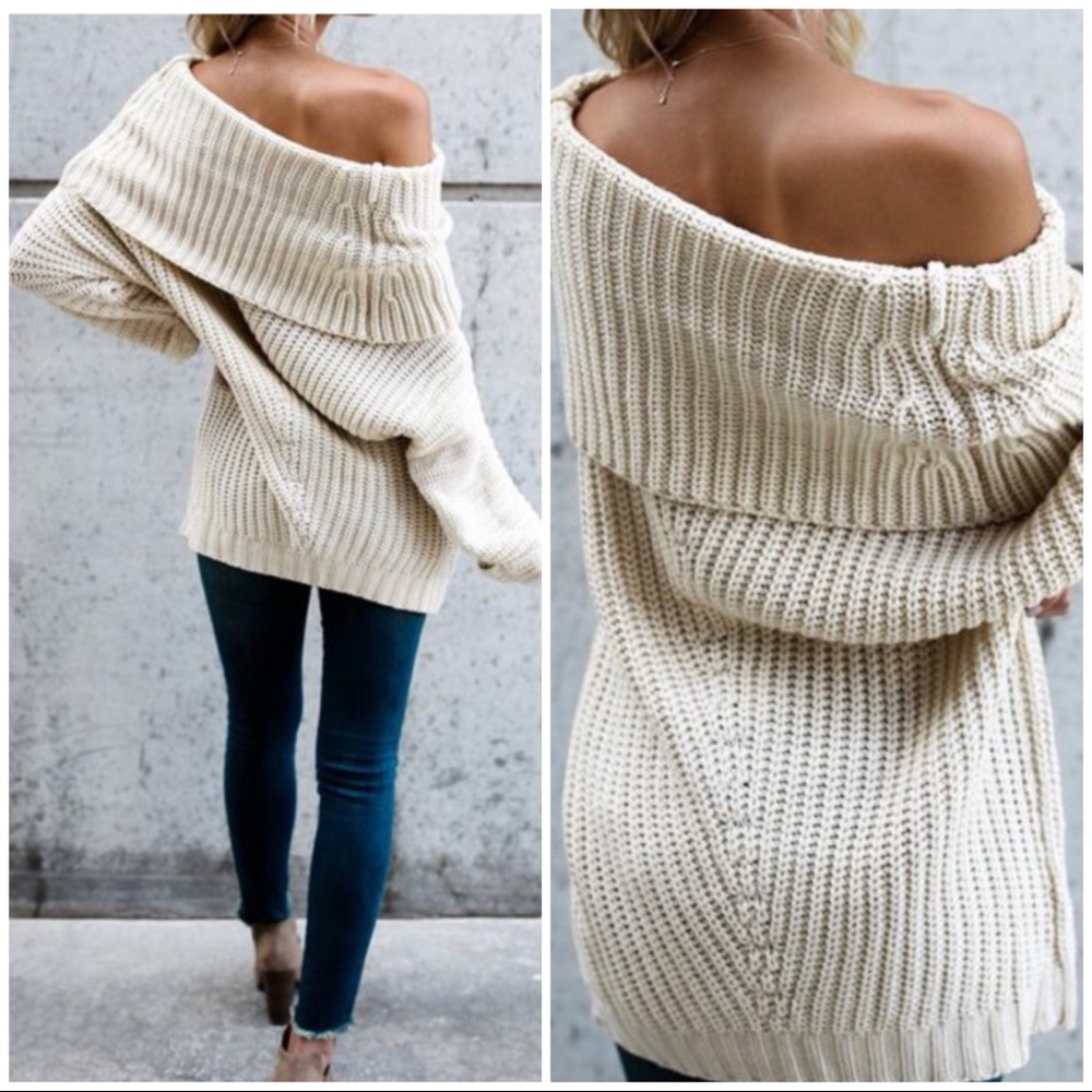 JULIE Cream Ivory one shoulder sweater - Picture 2 of 4